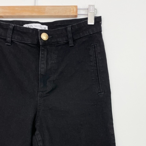 Zara Black High Rise Cropped Wide Leg Jeans Size 4 - Picture 4 of 11